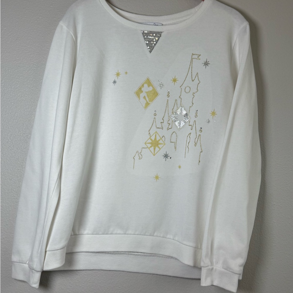 Disney White Sweatshirt with Gold & Silver Castle Accents